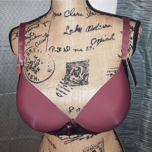 Youmita 40DD Burgundy Coverage Floral Lace Overlay Bra NWT
